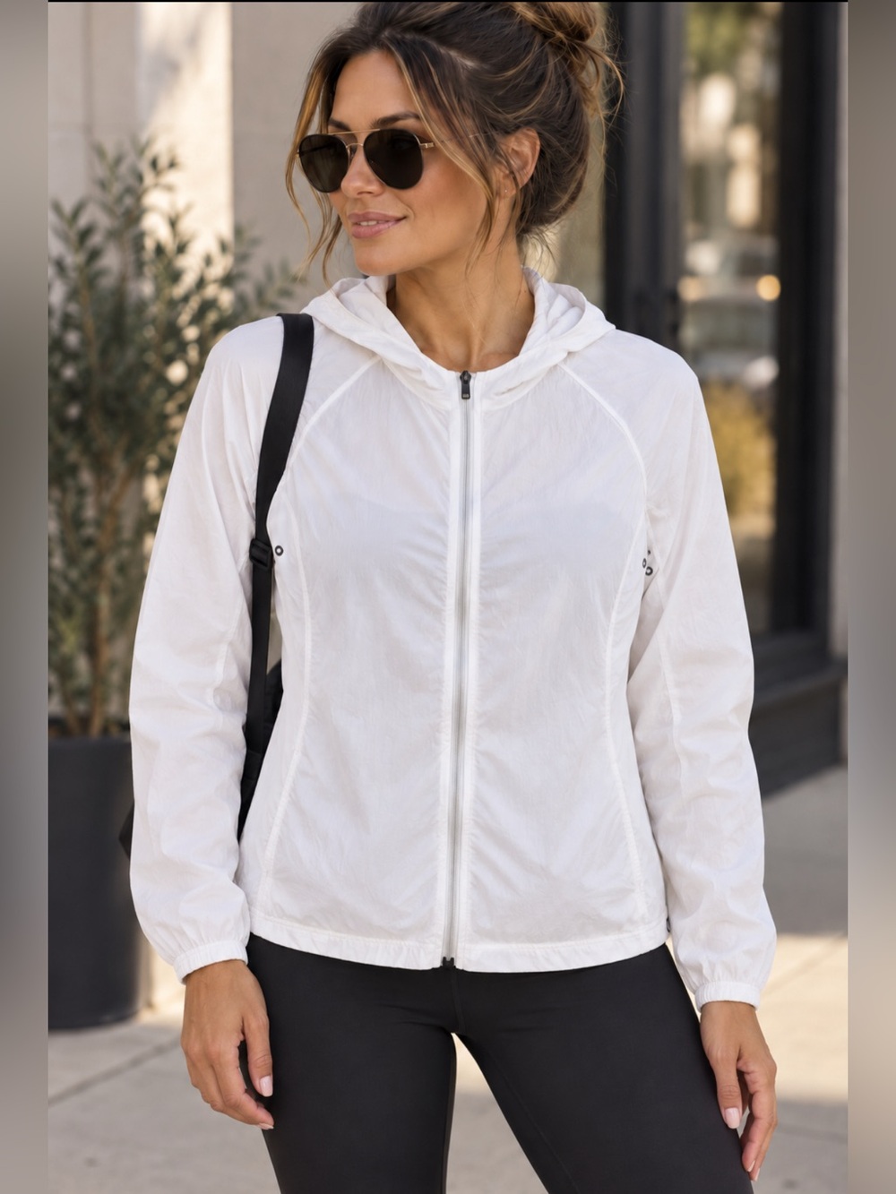 Fooxmet Lightweight White Hooded Windbreaker Jacket - Women Size-Medium
